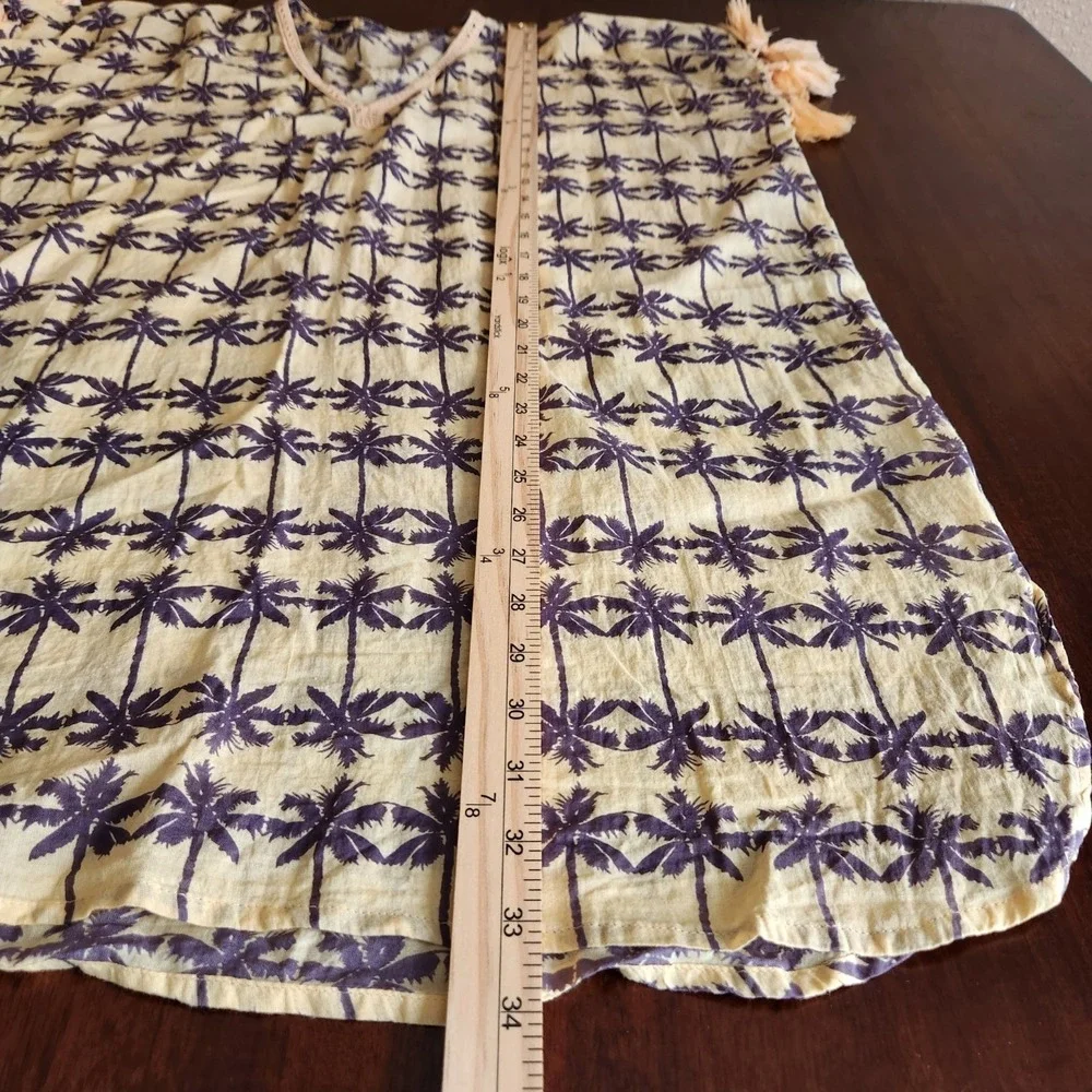 Z&L‎ Europe Cover Up Yellow Palm Tree Print Tassels Beach Pool Swim Vacation